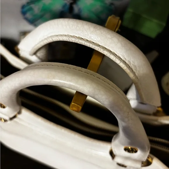 Celine Boogie White Leather Handbag with Gold Accents